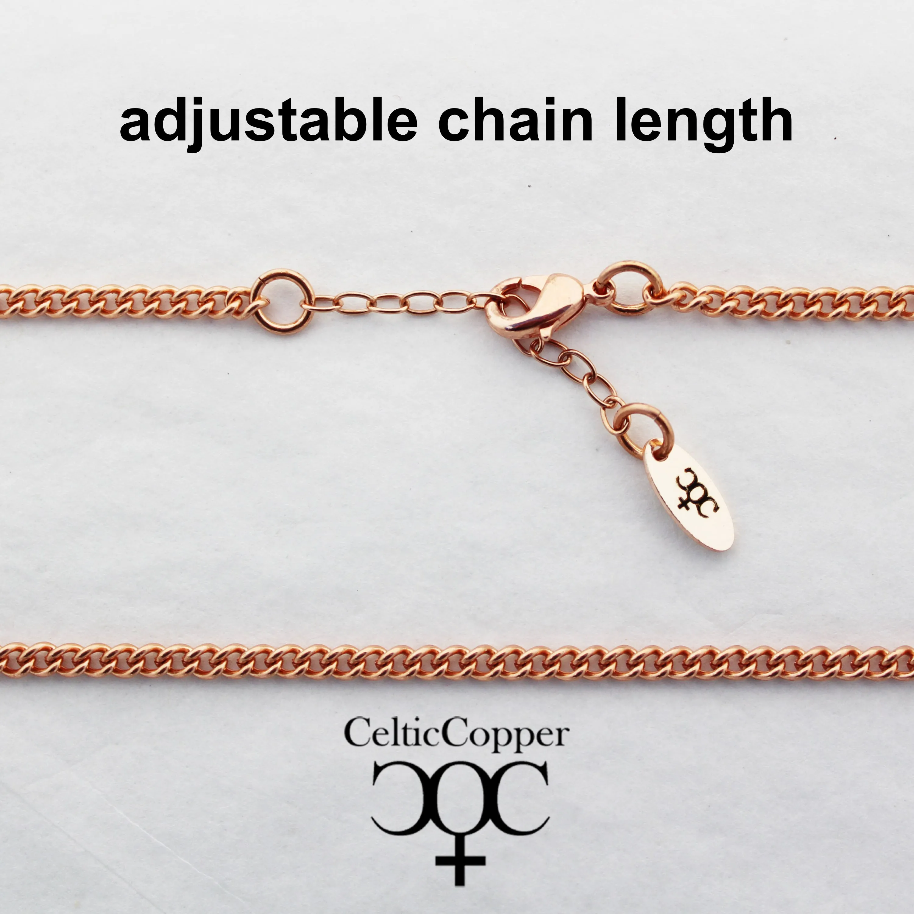 Copper Crescent Moon Charm Necklace Hammered Copper Moon Pendant Solid Copper Curb Chain Necklace