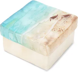 Cottage Garden Hand Painted Iridescent Capiz Shell Square 3 x 3 inch Keepsake Decorative Memory Trinket Jewelry Ring Earring Necklace Organizer Vintage Box with Lid, Blue Sandpiper Bird