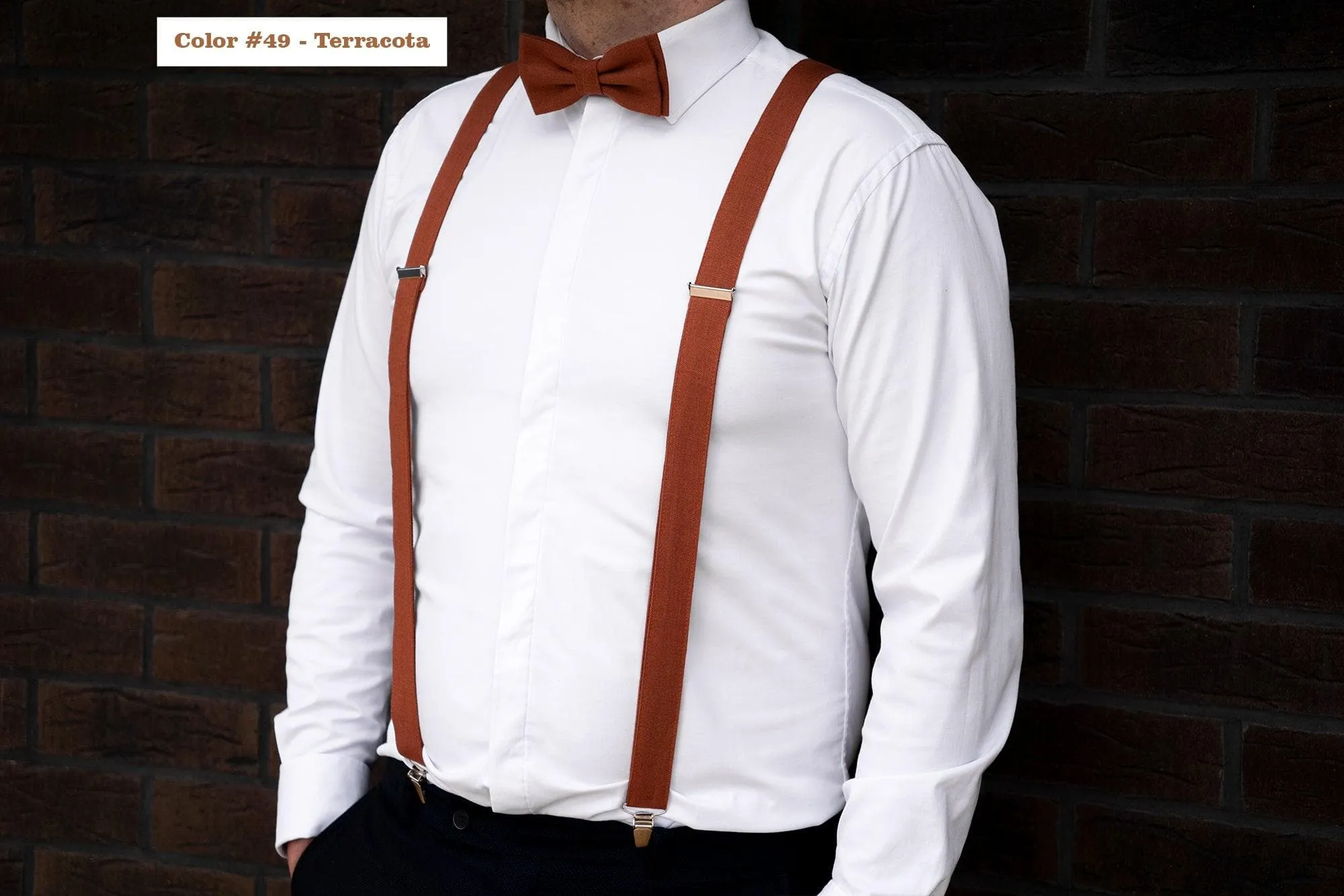 Dark brown bow tie and pocket square for wedding | Eco Friendly Linen brown bow tie gift for groomsmen