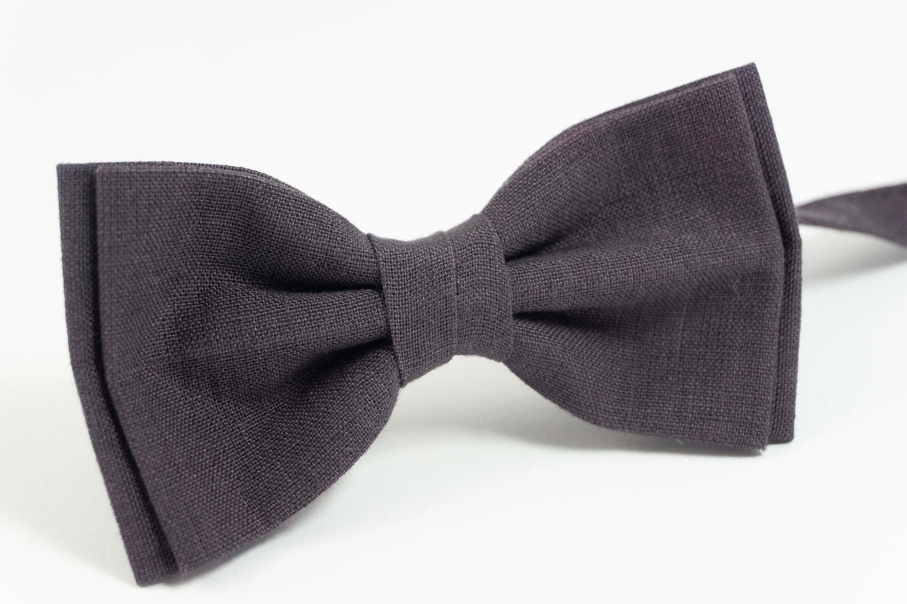 Dark brown bow tie and pocket square for wedding | Eco Friendly Linen brown bow tie gift for groomsmen