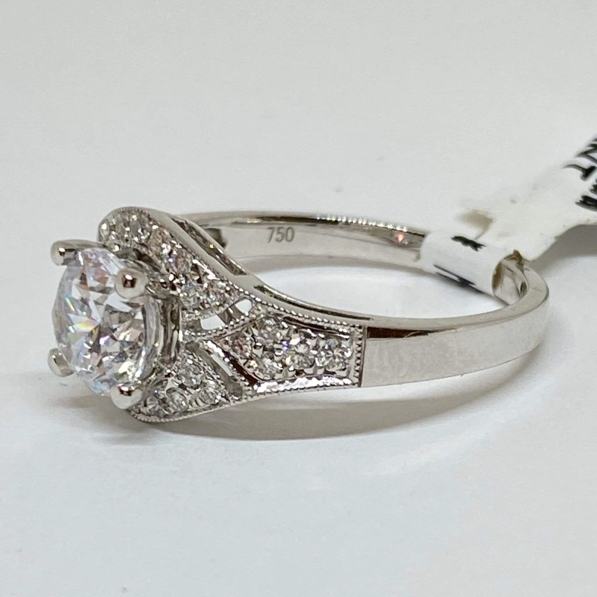 DiaDori Round Diamond Pave "Antique Style" Engagement Semi Mounting 18KW .28CTW