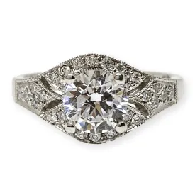 DiaDori Round Diamond Pave "Antique Style" Engagement Semi Mounting 18KW .28CTW
