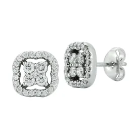 Diamond Floral Halo Earrings in 14K White Gold