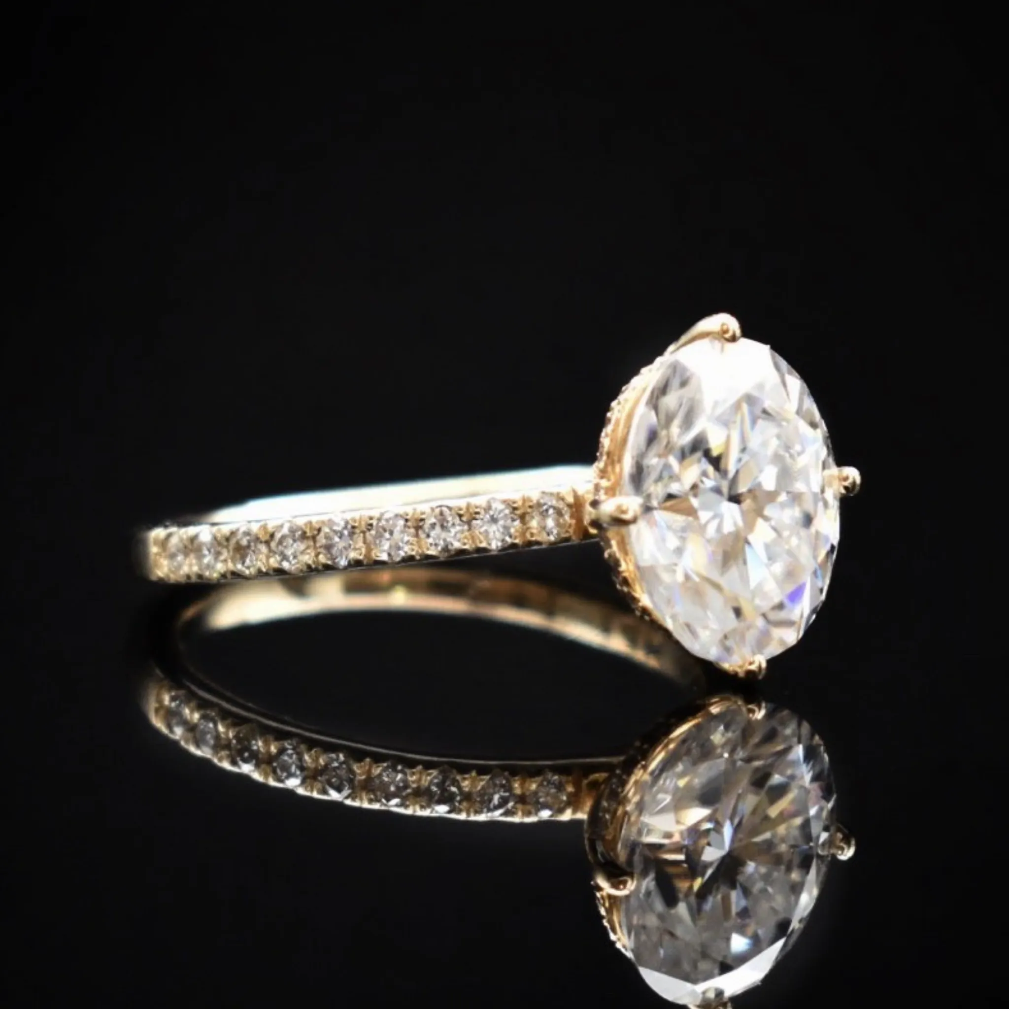 Diamond Oval Solitaire Engagement Ring With Hidden Halo