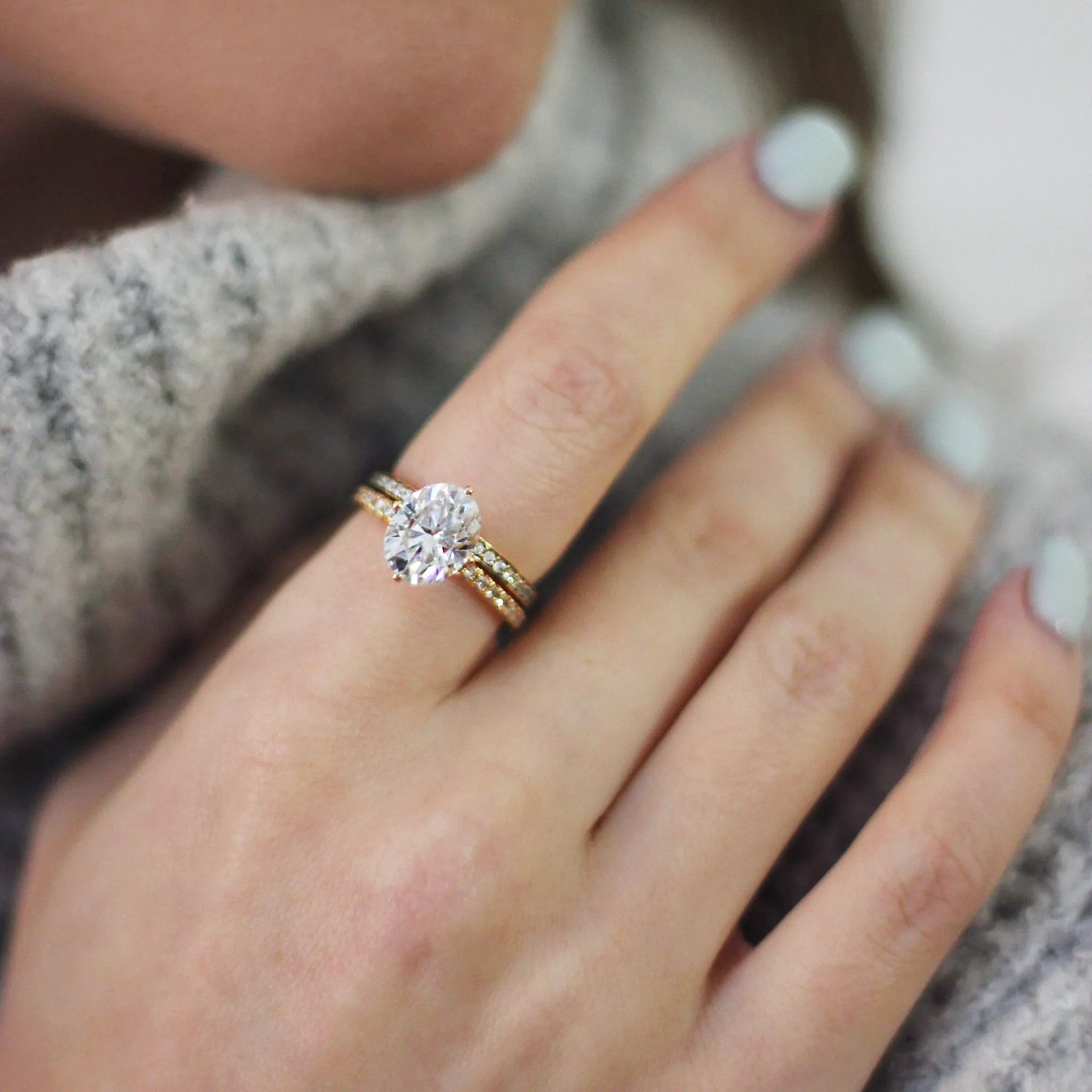 Diamond Oval Solitaire Engagement Ring With Hidden Halo