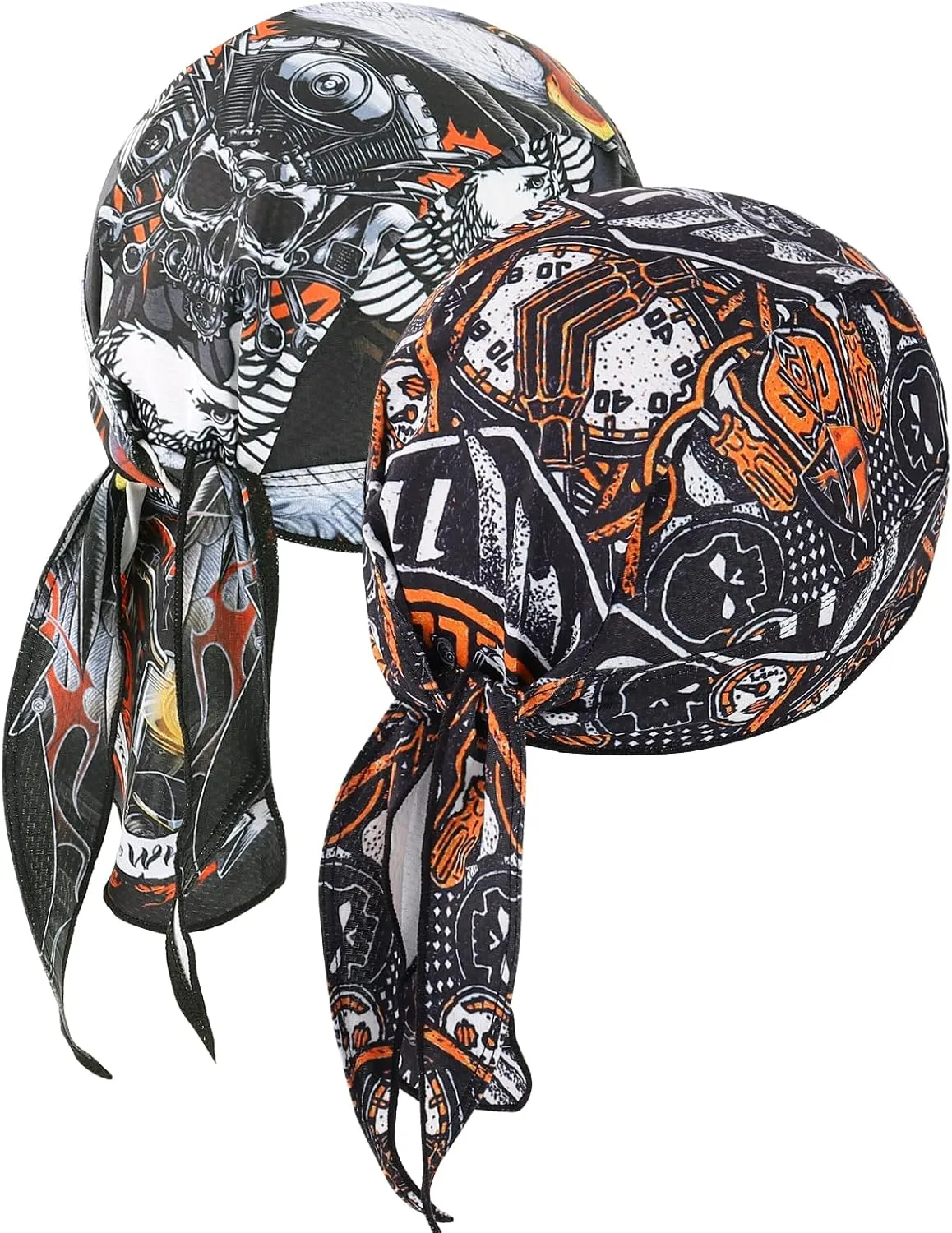 DOCILA 2 Pcs Do Rags for Men Skull Cap Fashion Print Helmet Liner Bandana Beanie Sweat Motorcycle Cycling Sports Accessories