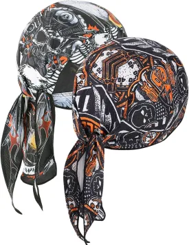 DOCILA 2 Pcs Do Rags for Men Skull Cap Fashion Print Helmet Liner Bandana Beanie Sweat Motorcycle Cycling Sports Accessories