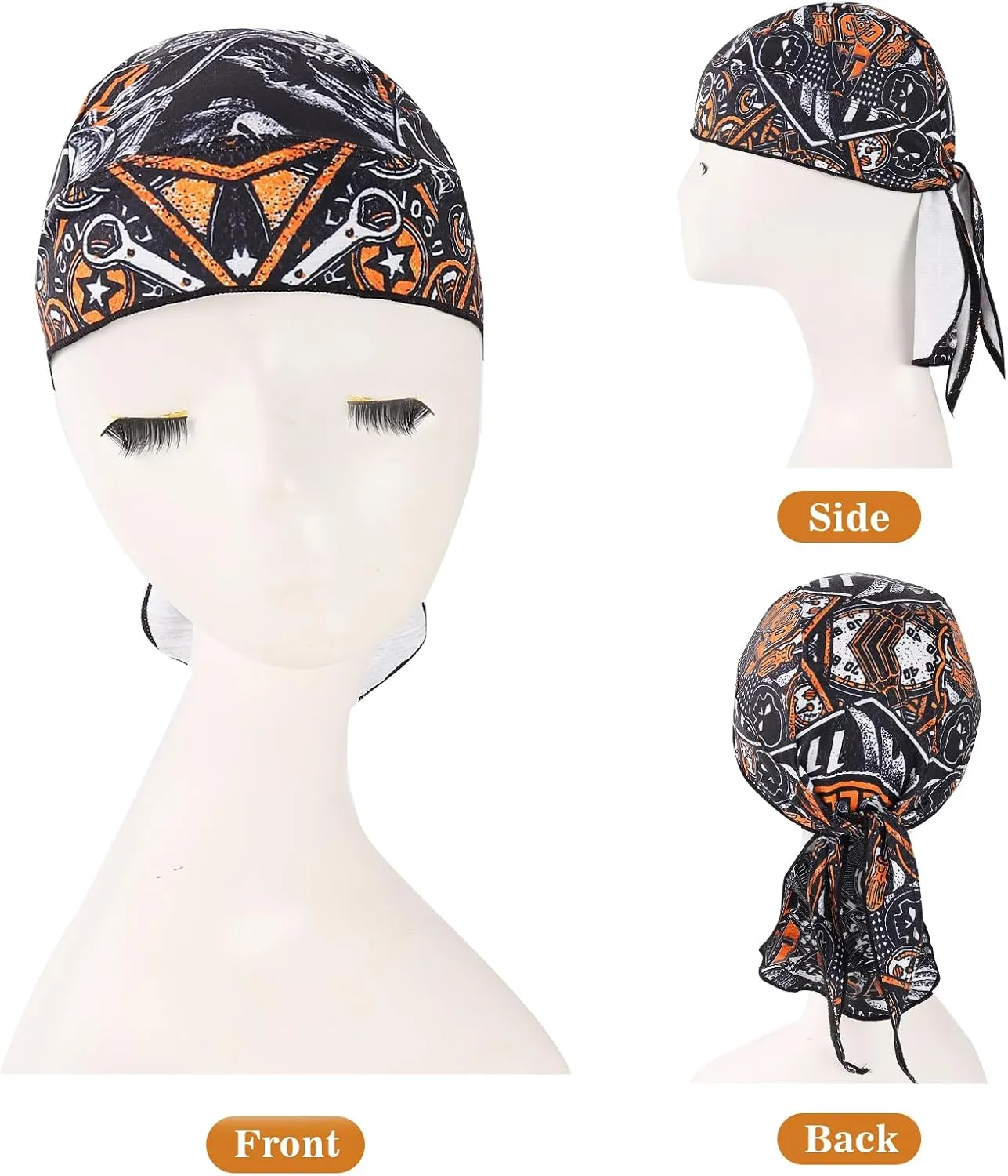 DOCILA 2 Pcs Do Rags for Men Skull Cap Fashion Print Helmet Liner Bandana Beanie Sweat Motorcycle Cycling Sports Accessories