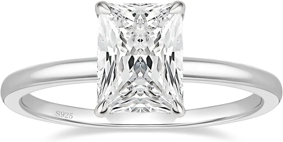 EAMTI 3CT 925 Sterling Silver Engagement Rings Radiant Cut Solitaire Cubic Zirconia CZ Wedding Promise Rings for Her Wedding Bands for Women Size 3-11