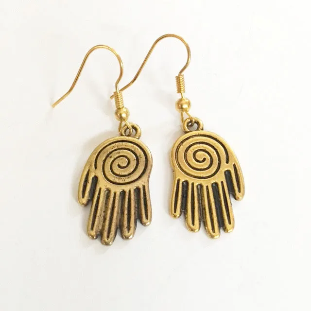 Earrings hand shaped/hand therapy jewelry/ Gold spiral hand