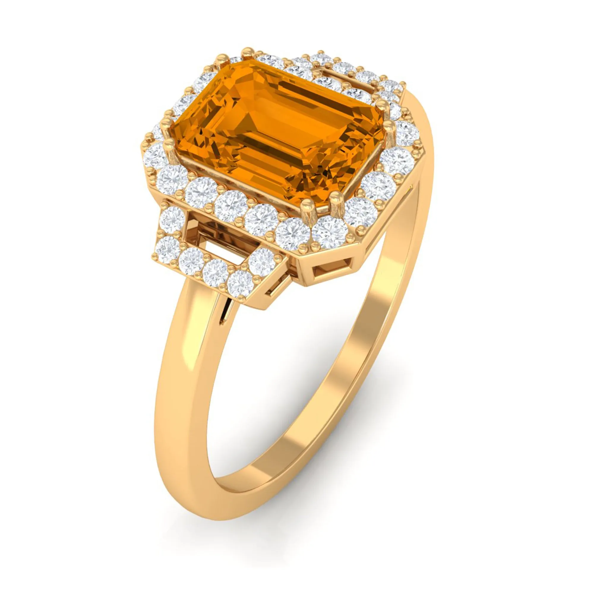 Emerald Cut Citrine and Diamond Statement Engagement Ring