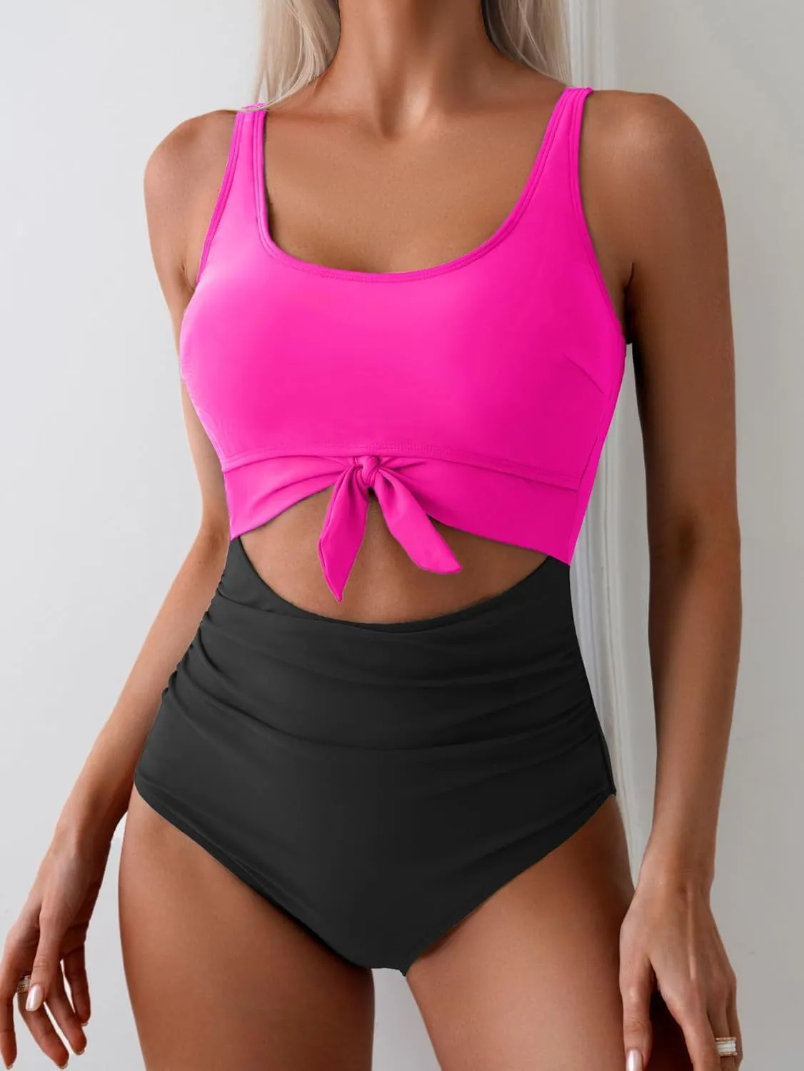 Eomenie Women's One Piece Swimsuit Tummy Control Slimming Bathing Suit Cutout Tie Knot Swimwear