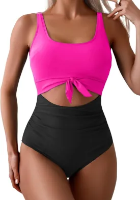 Eomenie Women's One Piece Swimsuit Tummy Control Slimming Bathing Suit Cutout Tie Knot Swimwear