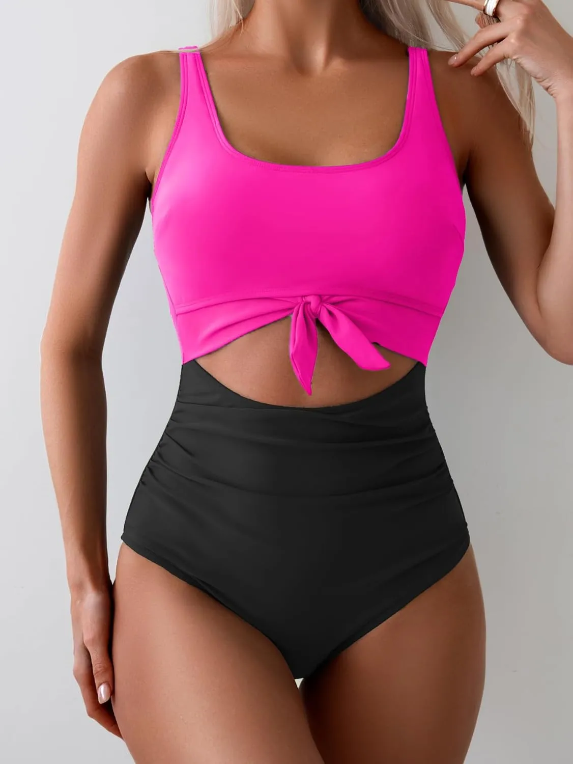 Eomenie Women's One Piece Swimsuit Tummy Control Slimming Bathing Suit Cutout Tie Knot Swimwear