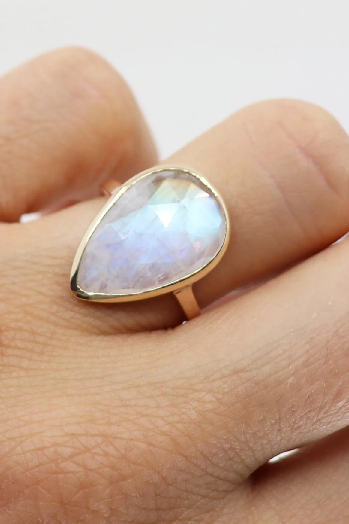 Faceted Pear Moonstone Ring