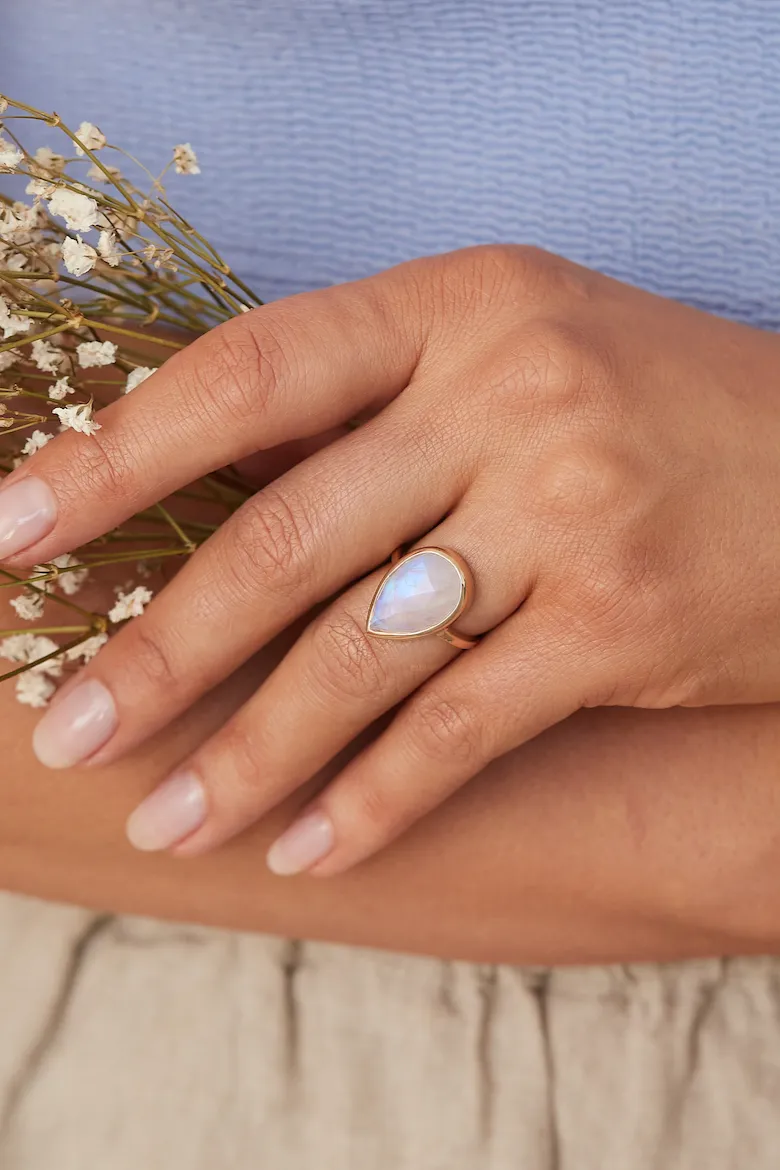 Faceted Pear Moonstone Ring
