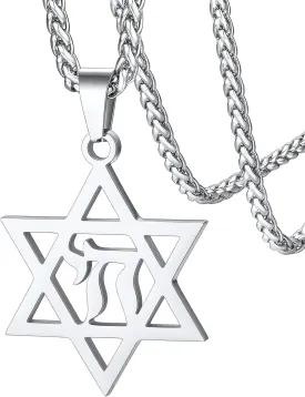 FaithHeart David of Star Necklace for Men Women, Jewish Star Pendant Necklace Stainless Steel Hebrew Amulet Jewelry, Gift Box