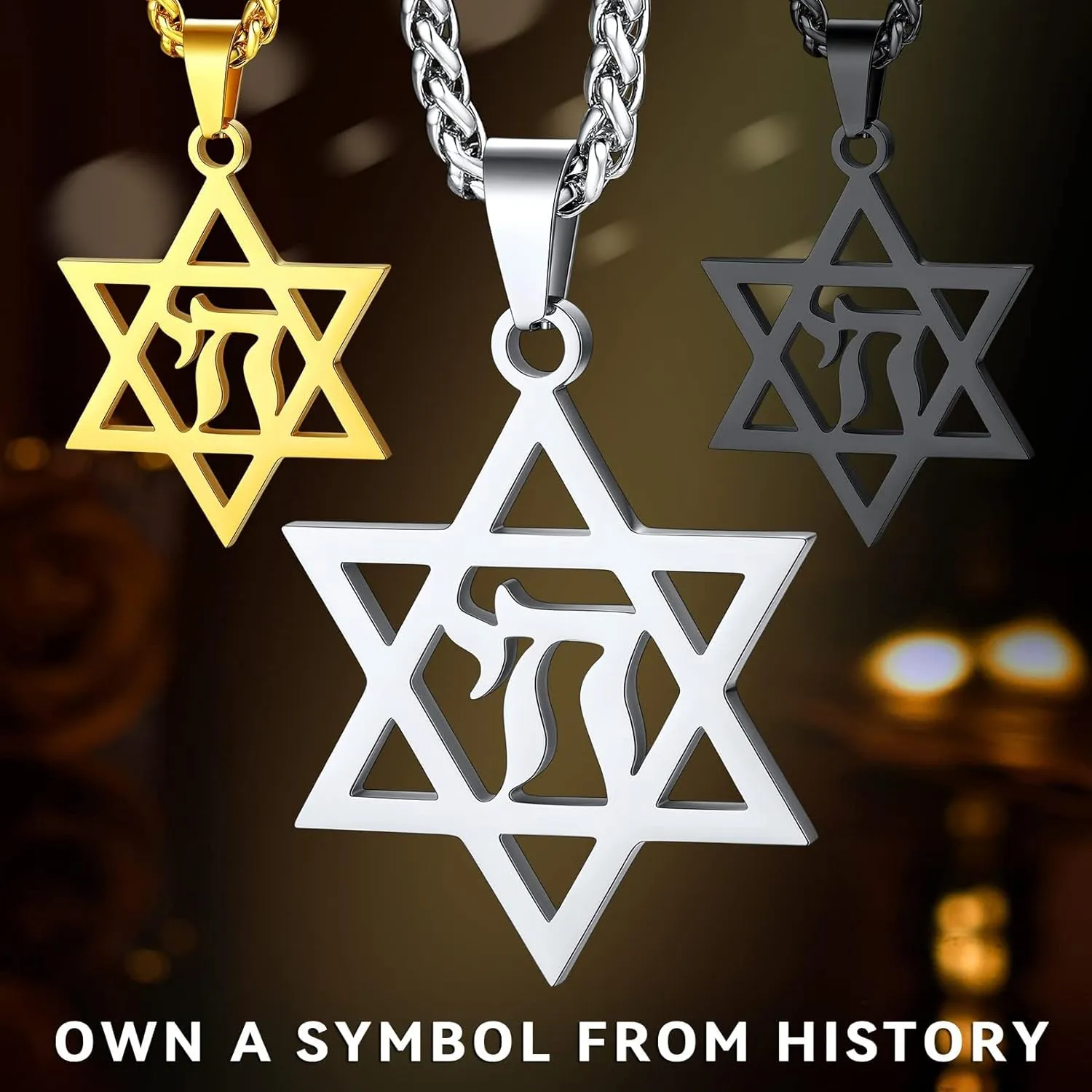 FaithHeart David of Star Necklace for Men Women, Jewish Star Pendant Necklace Stainless Steel Hebrew Amulet Jewelry, Gift Box
