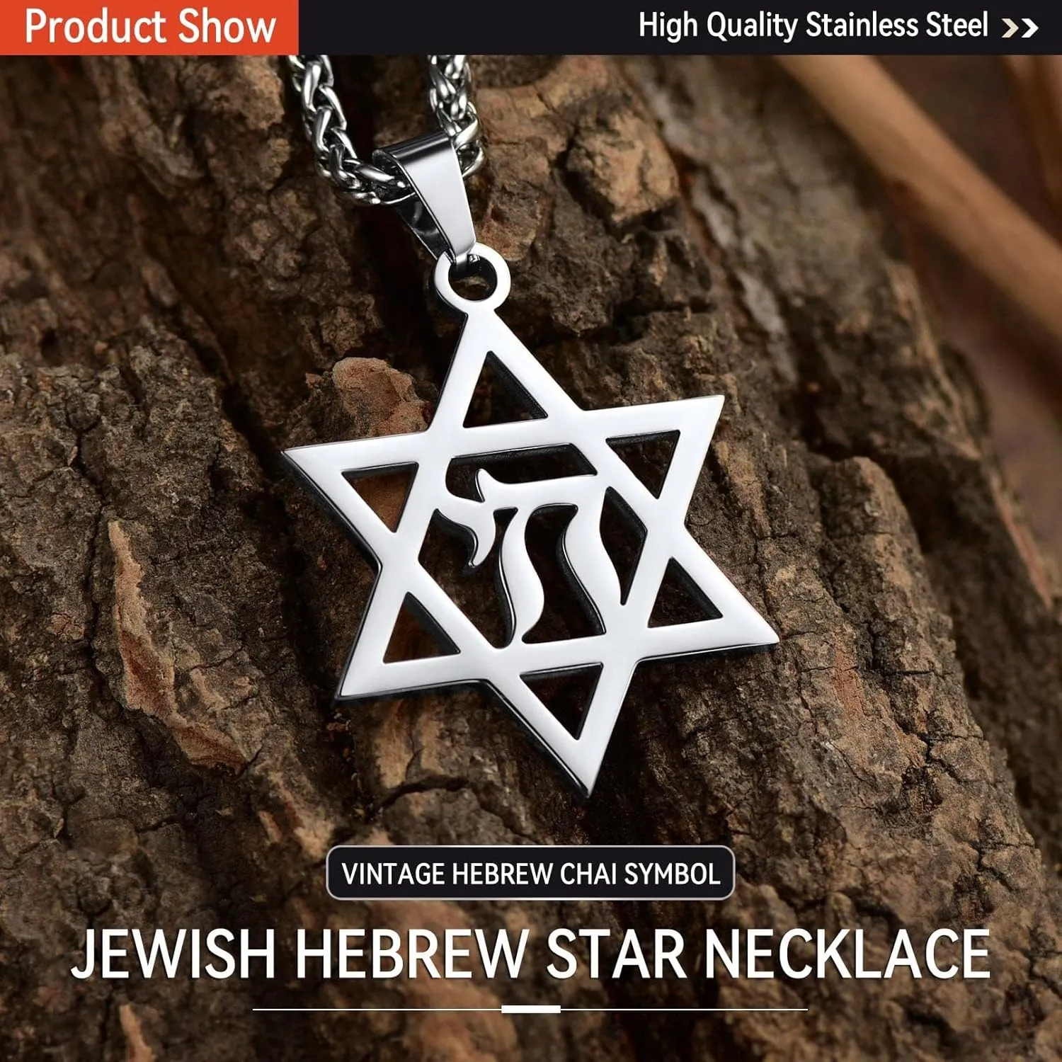 FaithHeart David of Star Necklace for Men Women, Jewish Star Pendant Necklace Stainless Steel Hebrew Amulet Jewelry, Gift Box