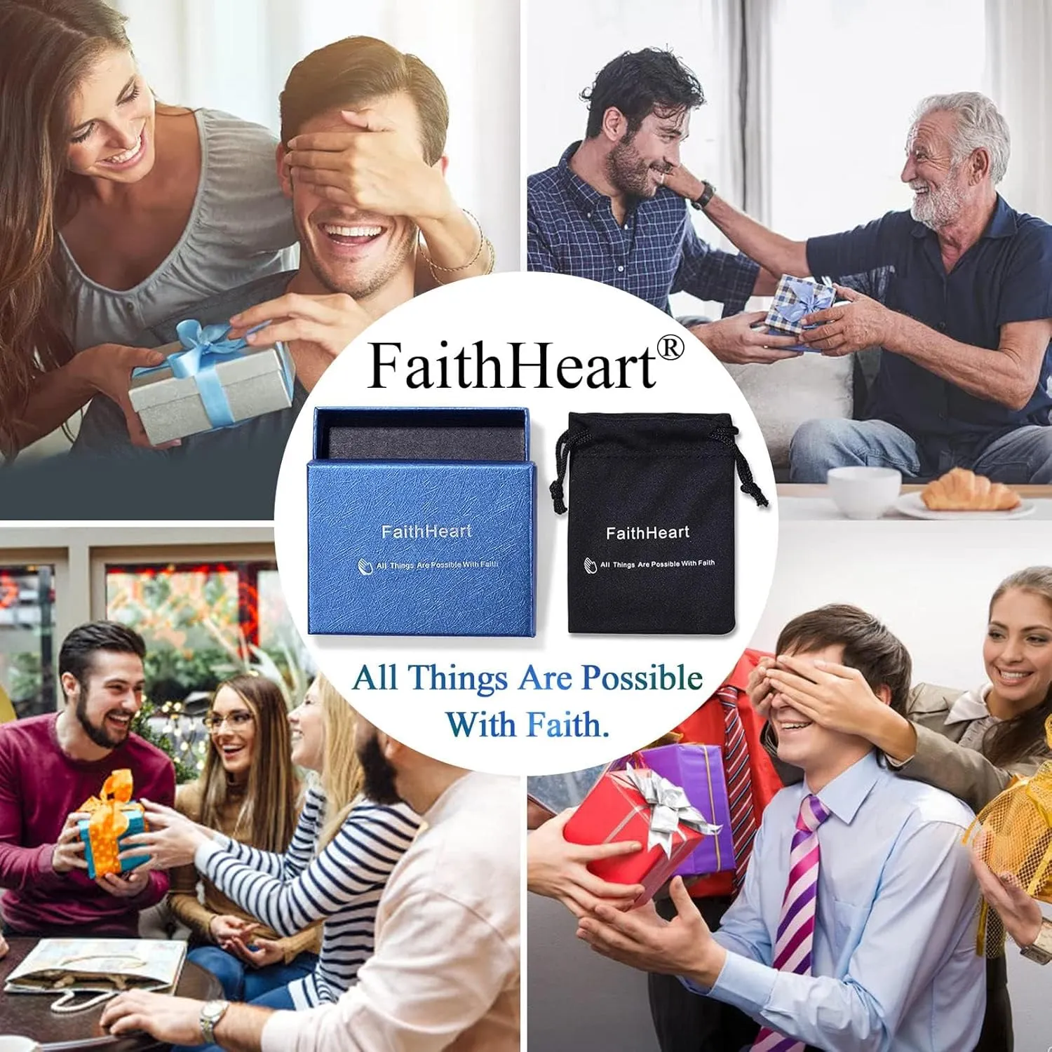 FaithHeart David of Star Necklace for Men Women, Jewish Star Pendant Necklace Stainless Steel Hebrew Amulet Jewelry, Gift Box