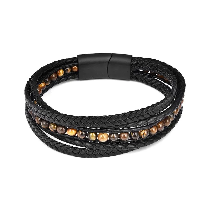 Fashion Natural Stone Beads Men Bracelet Multilayer Leather Bracelet