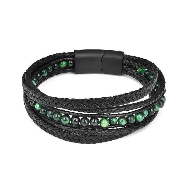 Fashion Natural Stone Beads Men Bracelet Multilayer Leather Bracelet
