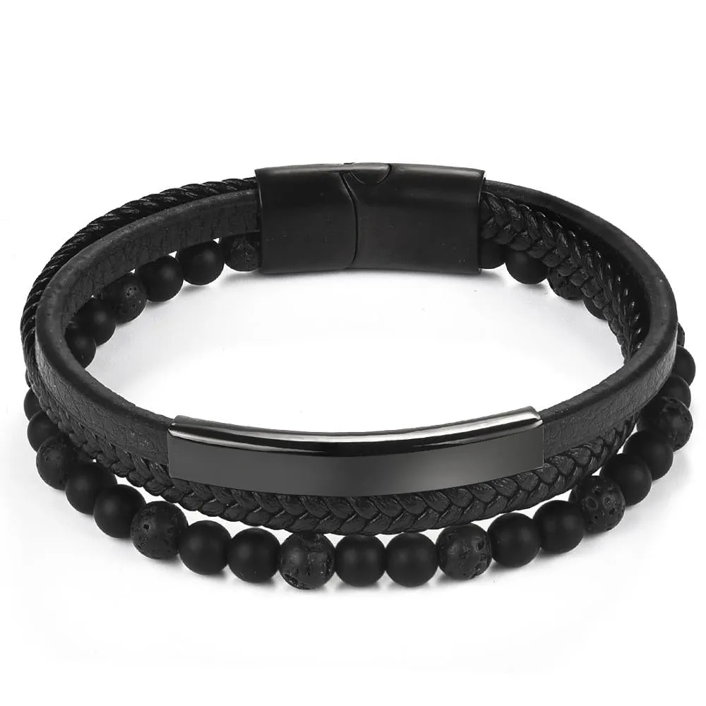 Fashion Natural Stone Beads Men Bracelet Multilayer Leather Bracelet