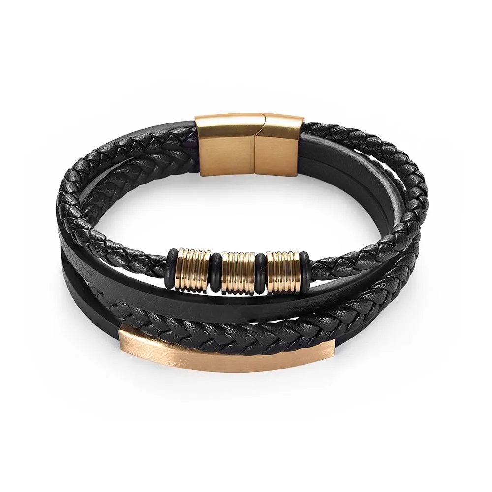 Fashion Natural Stone Beads Men Bracelet Multilayer Leather Bracelet