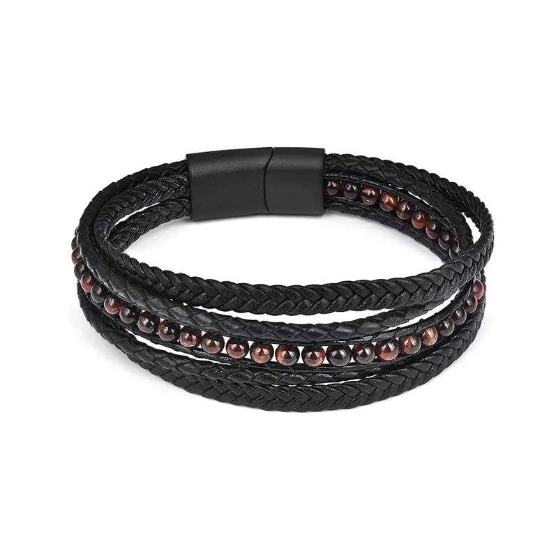 Fashion Natural Stone Beads Men Bracelet Multilayer Leather Bracelet