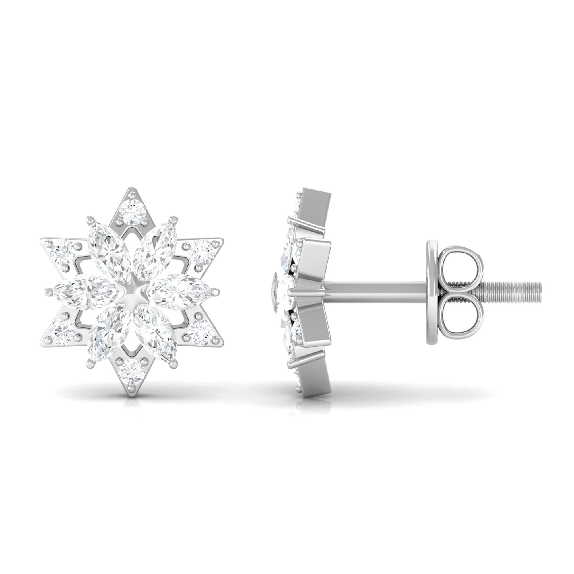 Flower Stud Earrings with Marquise and Round Diamond
