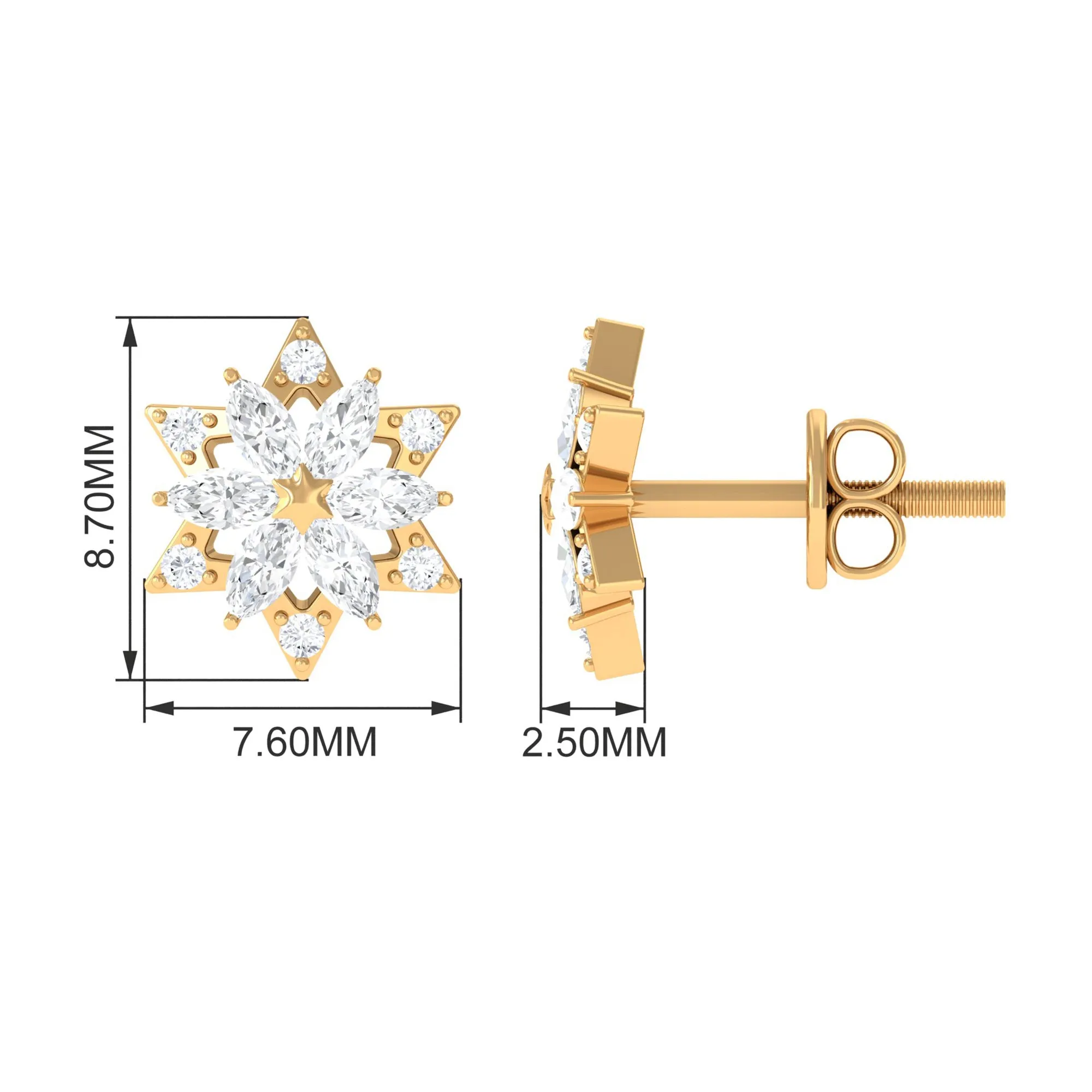 Flower Stud Earrings with Marquise and Round Diamond