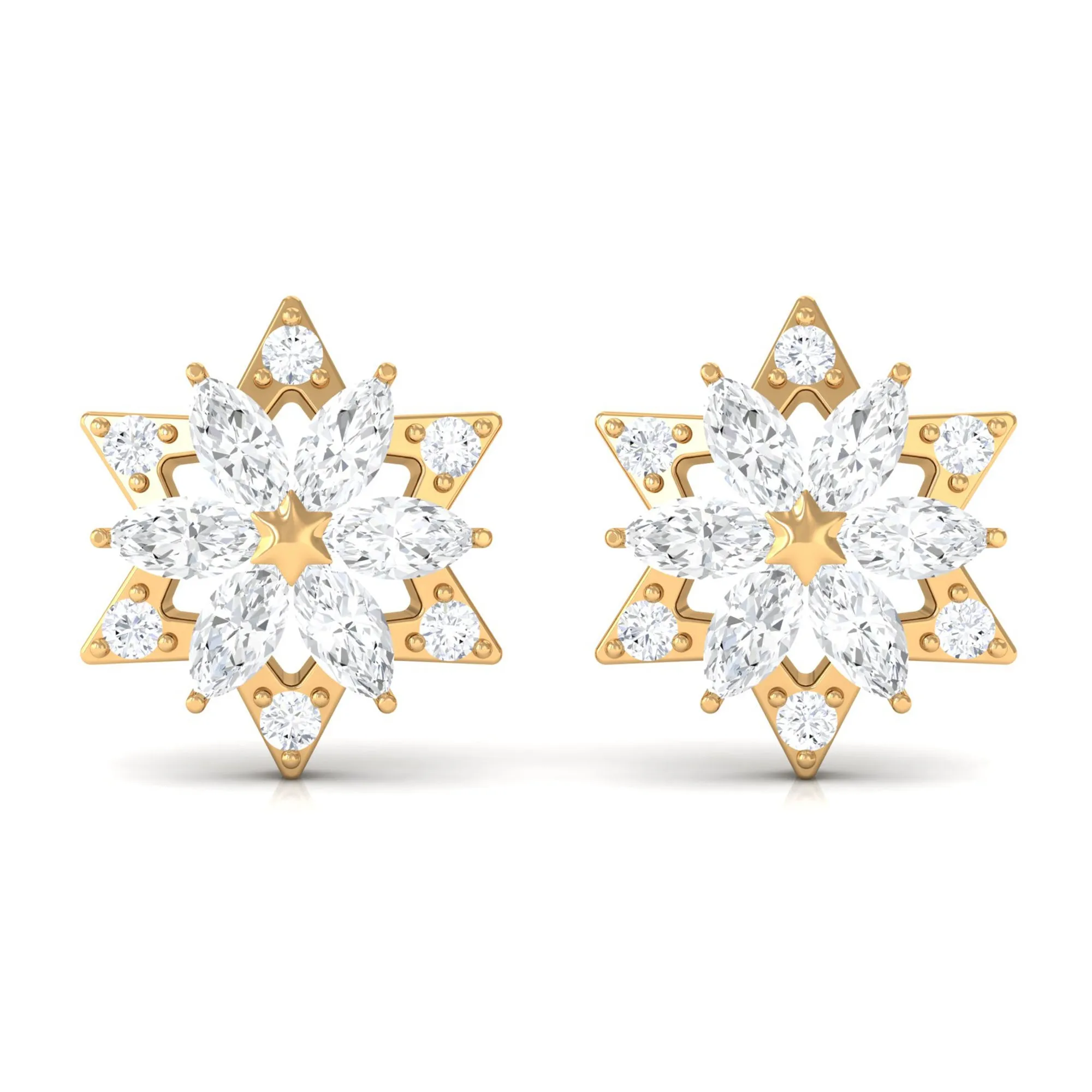 Flower Stud Earrings with Marquise and Round Diamond
