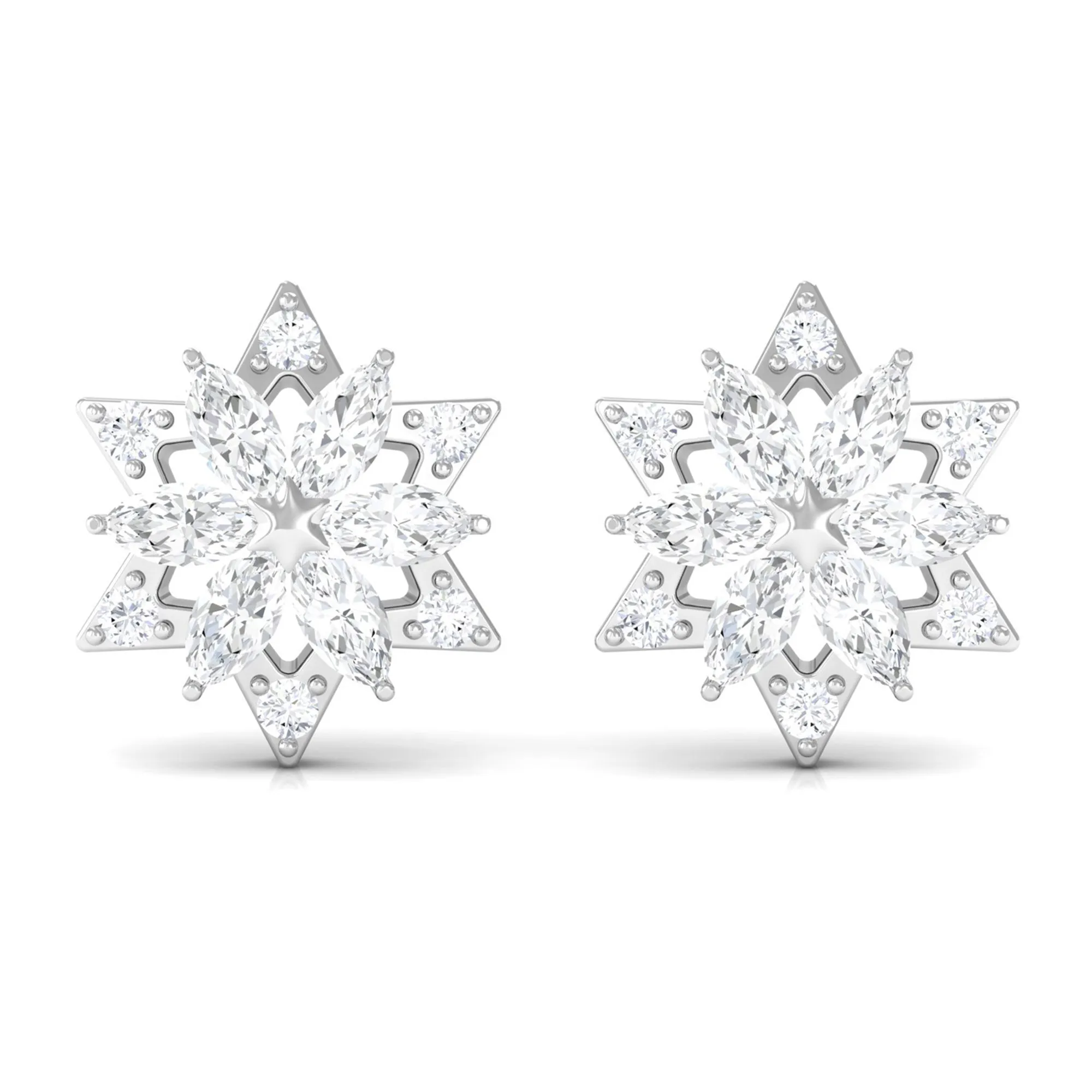 Flower Stud Earrings with Marquise and Round Diamond