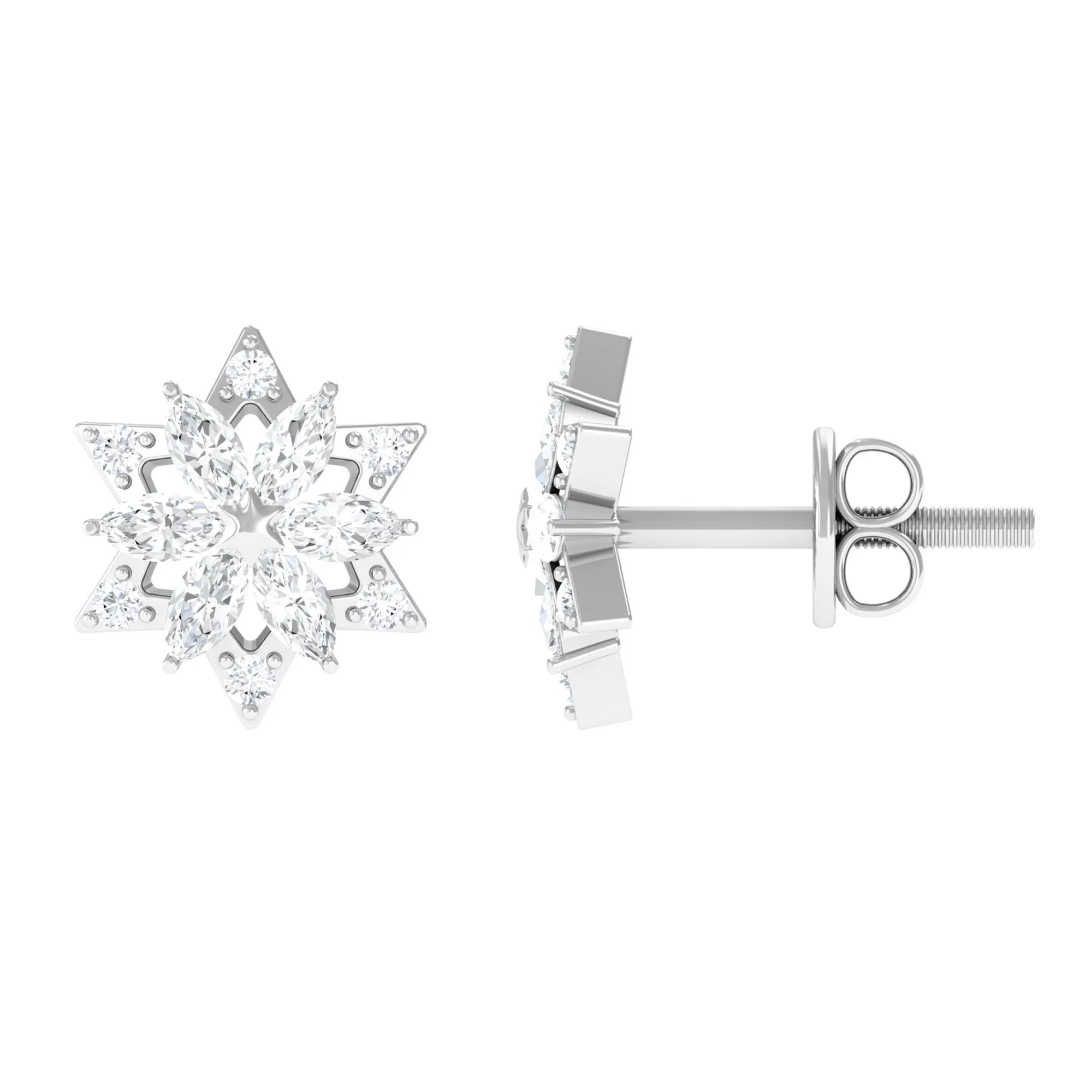 Flower Stud Earrings with Marquise and Round Diamond