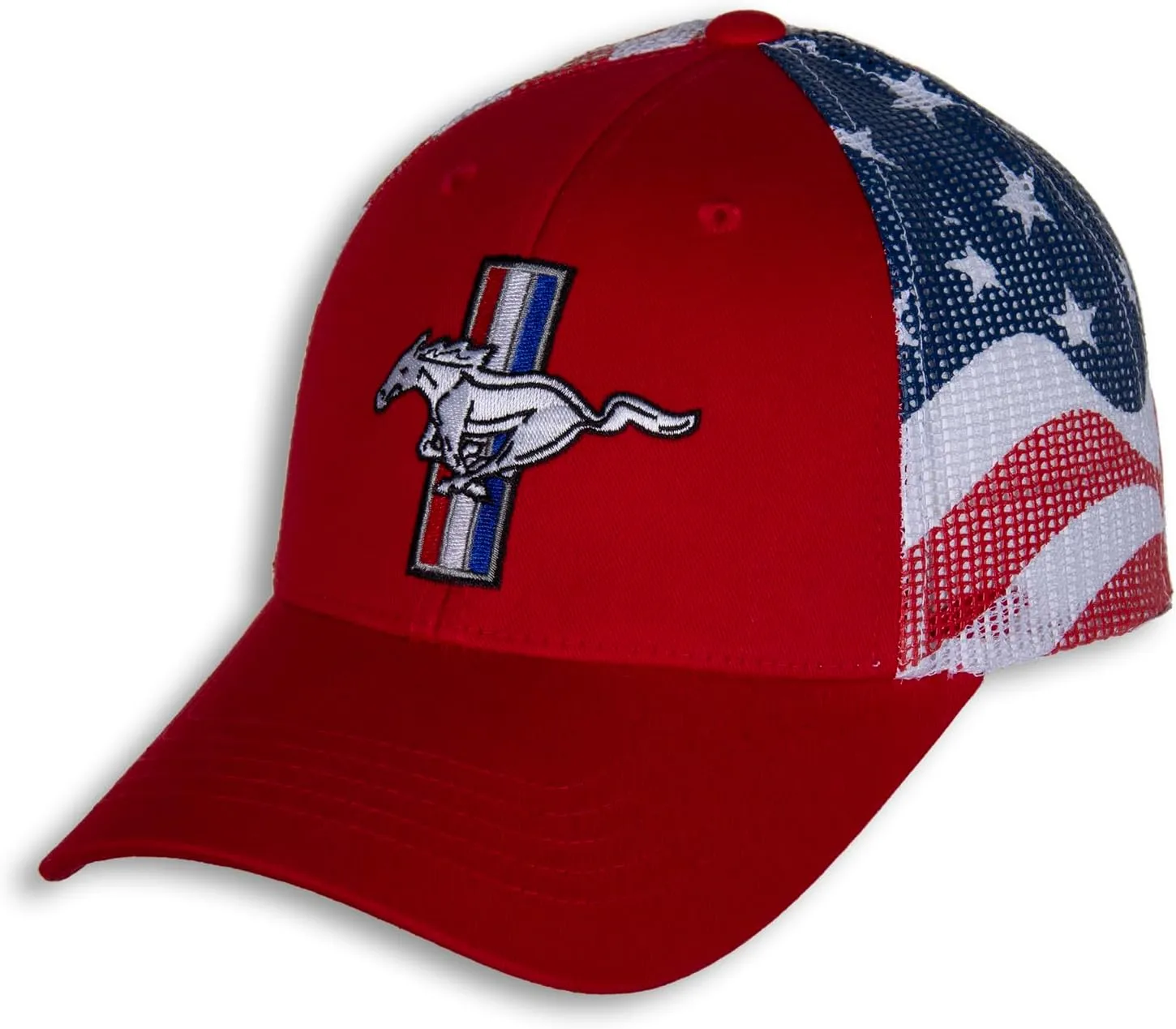 Ford Mustang Racing Hat for Men - Stars and Stripes Patriotic Adjustable Automotive Baseball Cap