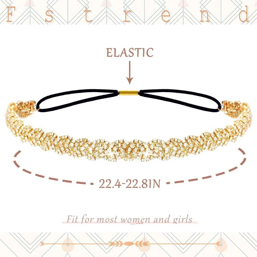 Fstrend Gold Elastic Rhinestone headbands Sparkly Crystal Headpiece Hair Accessories