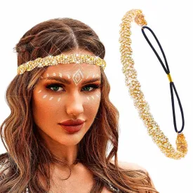 Fstrend Gold Elastic Rhinestone headbands Sparkly Crystal Headpiece Hair Accessories