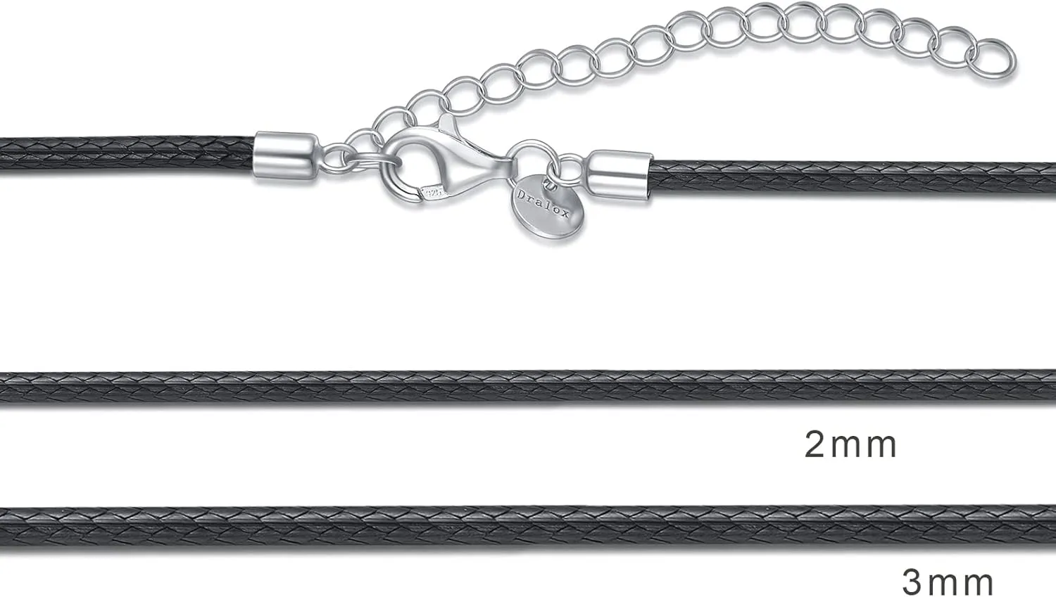 Genuine Leather Cord Chain Necklace Black Braided Wax Rope Chain with 925 Sterling Silver Clasp 14 16 18 20 22 24 26 28 Inches
