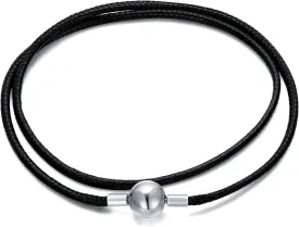 Genuine Leather Cord Chain Necklace Black Braided Wax Rope Chain with 925 Sterling Silver Clasp 14 16 18 20 22 24 26 28 Inches