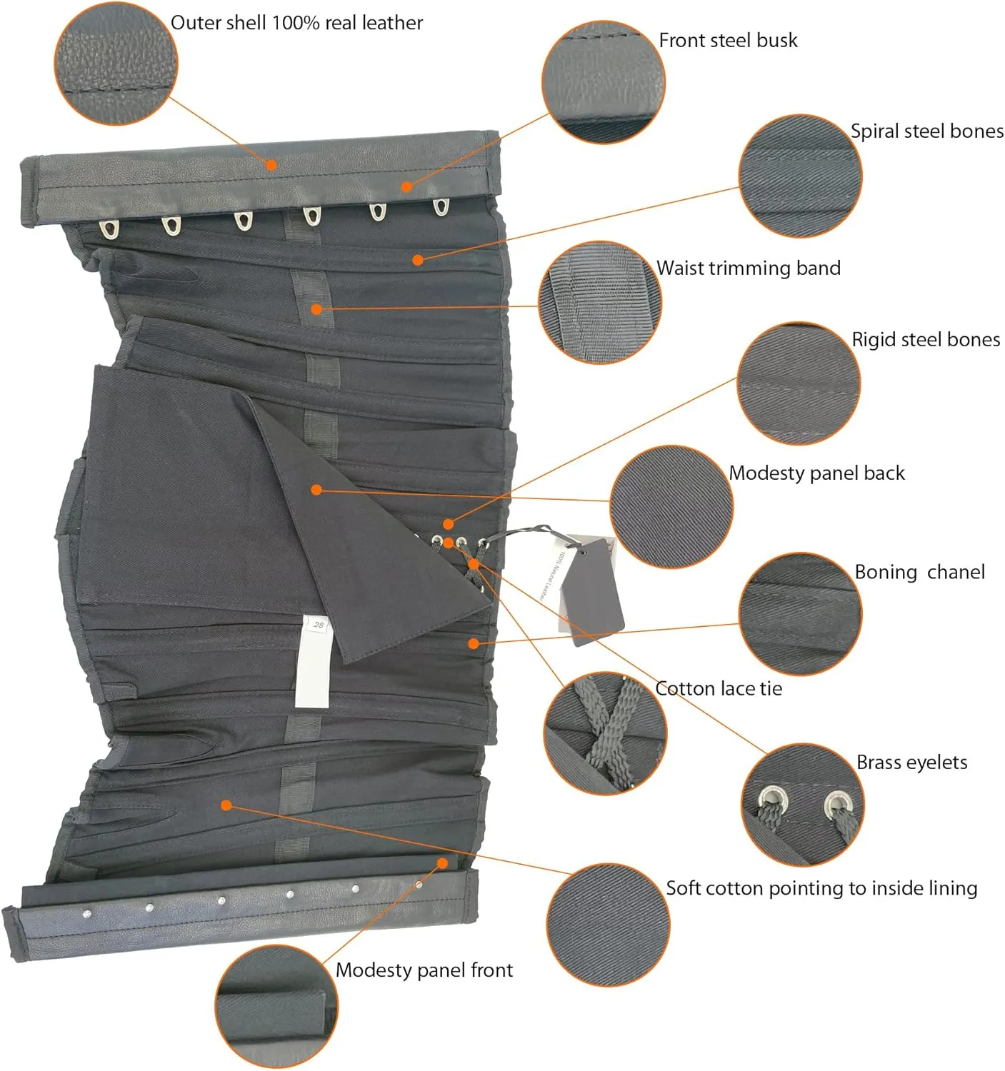 Handmade Leather Corset for Men-Mens Corset Waist Trainer with Cotton Back Laces for Tightening Ltr-1224