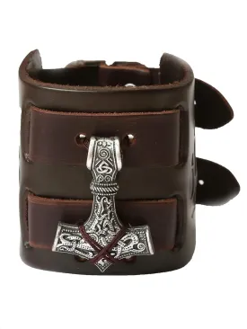 HAQUIL Viking Bracelet for Men - Mjolnir Pendant, Nordic Wide Leather Wristband, Men's Jewelry