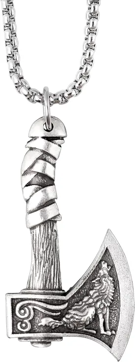 HAQUIL Viking Necklace for Men, Stainless Steel Mjolnir Pendant, Wolf Head King Chain, Viking Jewelry Gift for Men