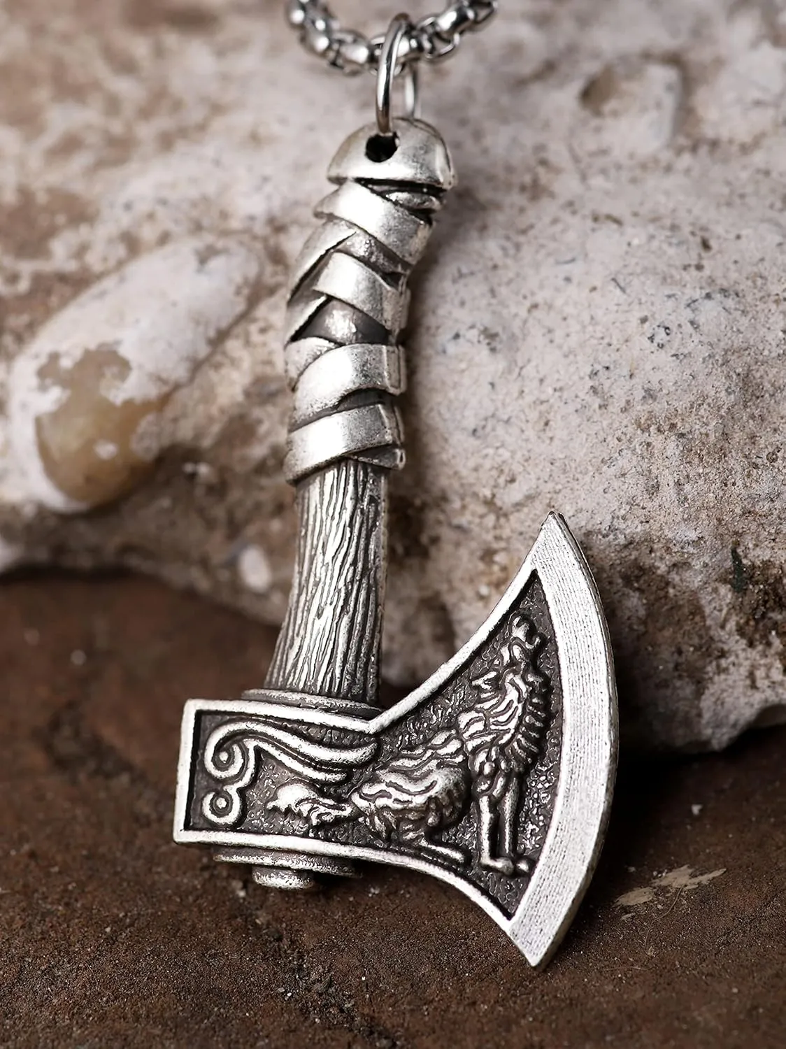 HAQUIL Viking Necklace for Men, Stainless Steel Mjolnir Pendant, Wolf Head King Chain, Viking Jewelry Gift for Men