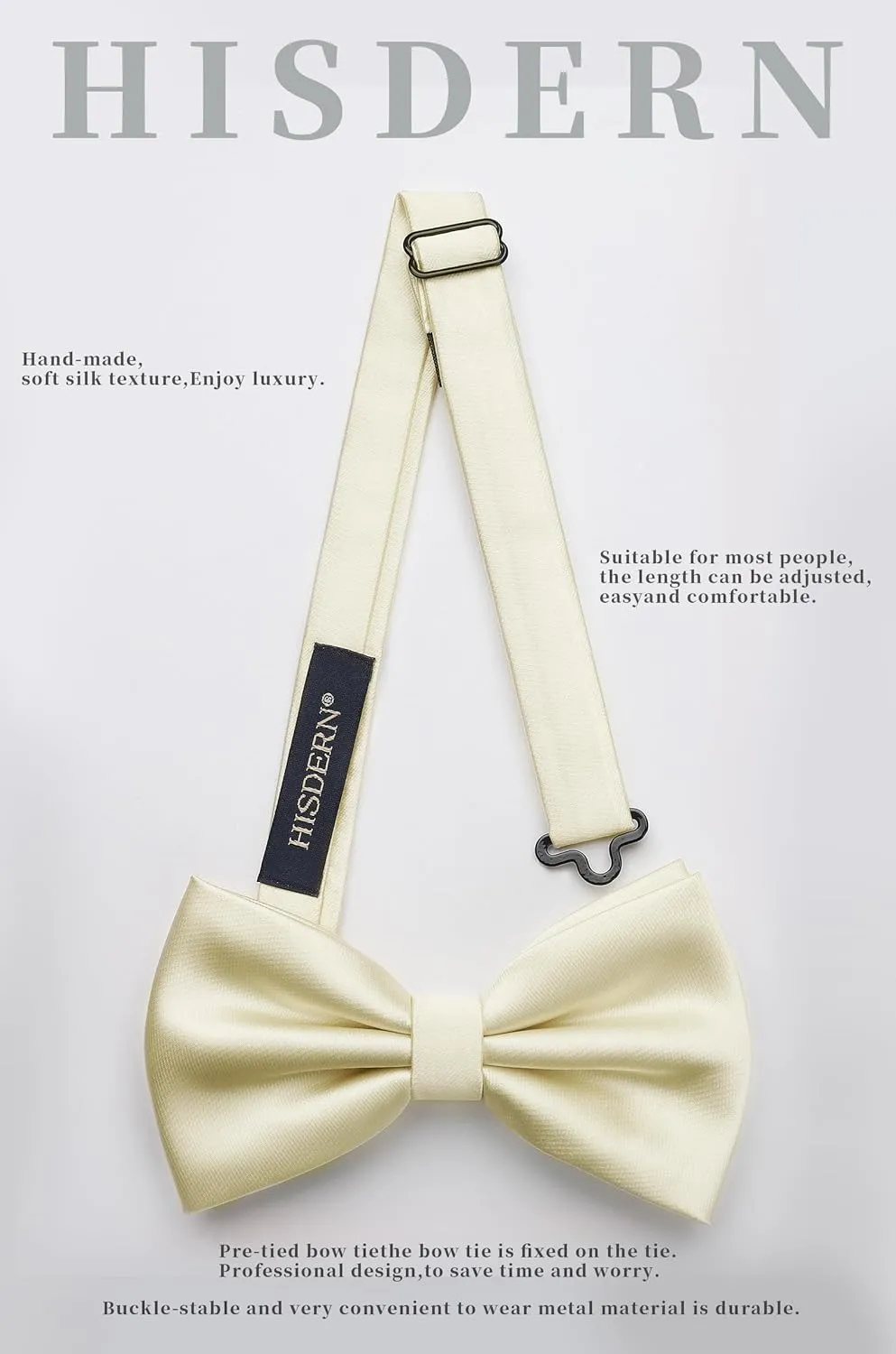 HISDERN Bow Ties for Men Solid Color Pre-Tie Bow Tie and Pocket Square Set Classic Formal Tuxedo Bowties for Wedding Party