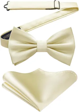 HISDERN Bow Ties for Men Solid Color Pre-Tie Bow Tie and Pocket Square Set Classic Formal Tuxedo Bowties for Wedding Party