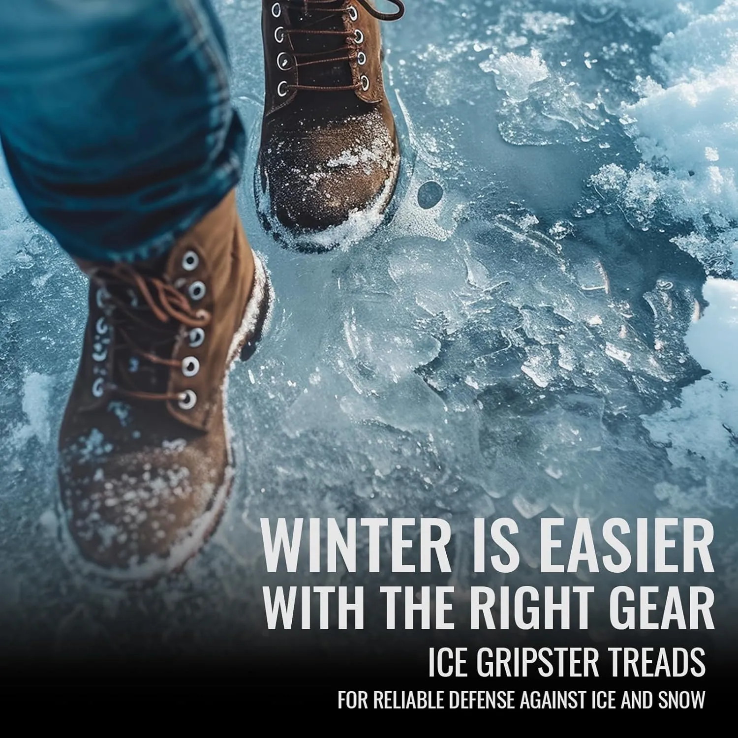 Ice Gripster Treads Nonslip Traction Cleats for Snow and Ice, Anti-Slip Overshoe Crampons with Adjustable Cinch Cord, 10 Carbon Steel Studs for Secure Grip, Large, Black and Red