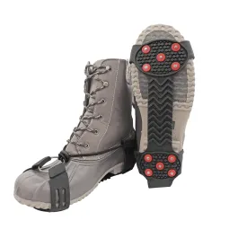 Ice Gripster Treads Nonslip Traction Cleats for Snow and Ice, Anti-Slip Overshoe Crampons with Adjustable Cinch Cord, 10 Carbon Steel Studs for Secure Grip, Large, Black and Red