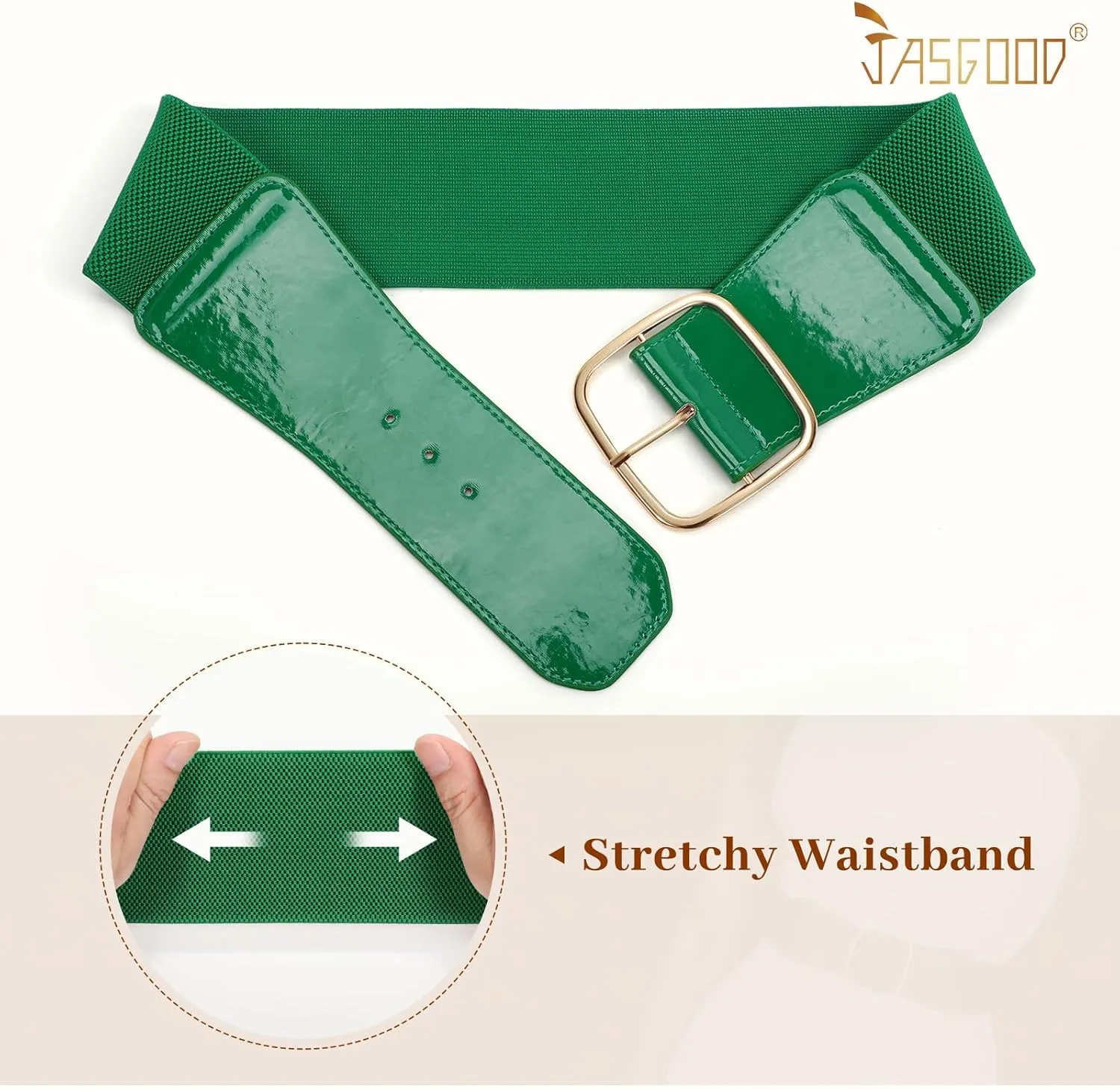 JASGOOD Women Elastic Wide Belt Ladies Stretchy Waist Belt with Square Buckle for Dress