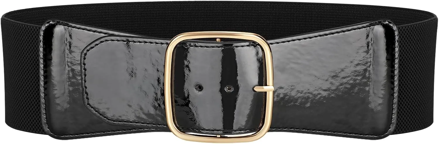 JASGOOD Women Elastic Wide Belt Ladies Stretchy Waist Belt with Square Buckle for Dress