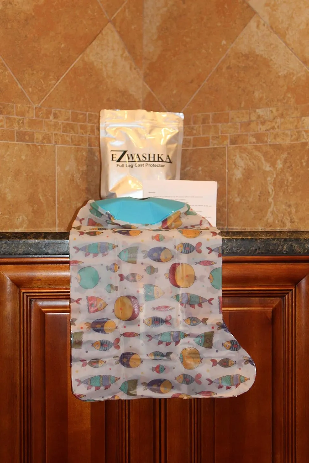 Kids Cast Cover for Showering Foot Waterproof Reusable Cast Protector for Toddlers and Little Kids Cute Design with Fishes
